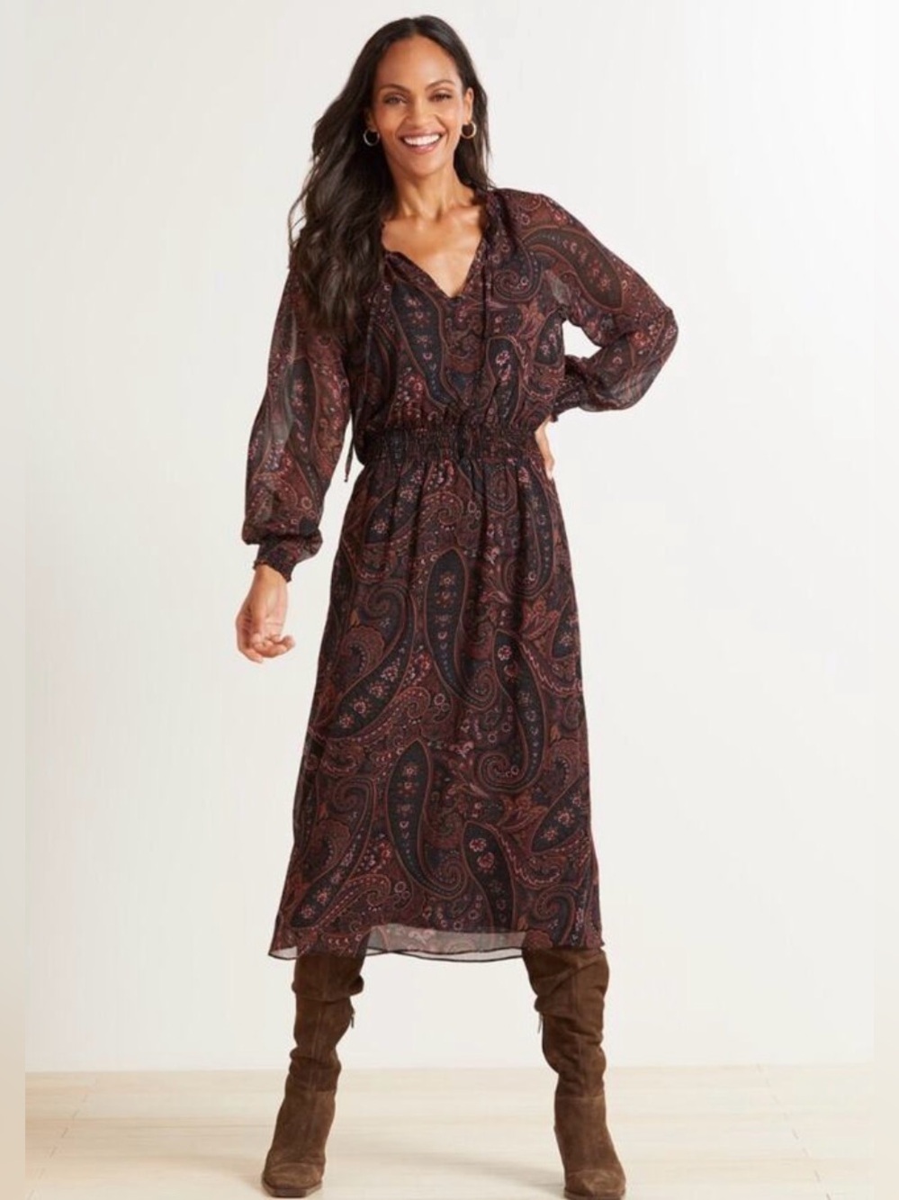 Evereve sz XS Eliza Dress Long Sleeve tie neck